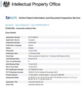 Iptica Bathomatic Patent Register